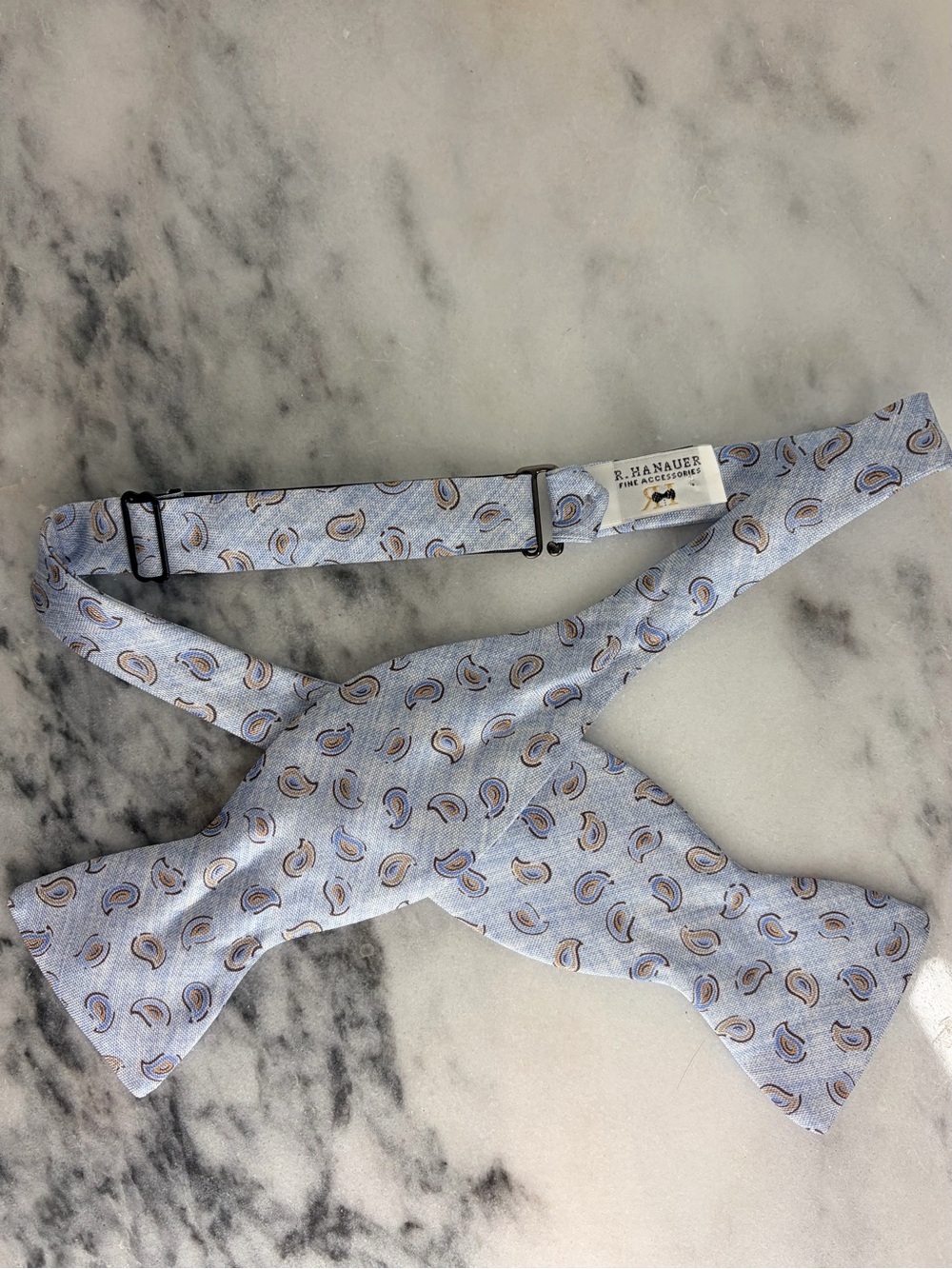 R. Hanauer Light Blue Silk Paisley Self-Tie Bow Tie
